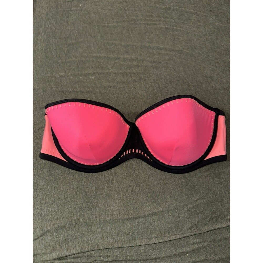 Victoria’s Secret Swim Bikini Top Coral/Pink “The Flirt Bandeau” 36D Strapless